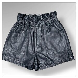 KanCan Black High-Waist Faux Leather Paperbag Shorts